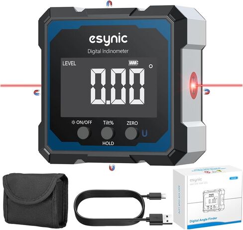 eSynic High Precision Digital Angle Finder with Laser-USB-C Rechargeable-4 Sides Magnetic Digital Angle Gauge-Rugged Aluminum Alloy Frame-for Construction (Laser Level: Class II Output: 0.51mW) in Kuwait