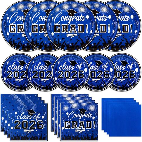 200 Pcs Graduation Party Plates and Napkins 2025 Graduation Decoration Blue Disposable Paper Plates Luncheon Napkins Cocktail Napkins for Graduation Party Decoration,Serve 50 Guests in Kuwait
