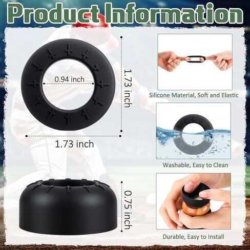 Soulchen 12 Pack Bat Grip Choke up Ring for Youth Baseball Softball Tee Ball Choke Ring Improve Grip Through Swing Knob and Reduce Sting Baseball Bat Accessories - Black in Saudi Arabia