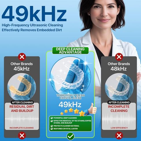 Ultrasonic Retainer Cleaner Machine, 49KHz 220ML Dental Cleaning Pod with Digital Timer, Deep Cleaning Ultrasonic Dentures Cleaner for Night Guards, Braces, Aligner, Toothbrush, Jewelry, Black in Kuwait