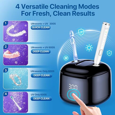 Ultrasonic Retainer Cleaner Machine, 49KHz 220ML Dental Cleaning Pod with Digital Timer, Deep Cleaning Ultrasonic Dentures Cleaner for Night Guards, Braces, Aligner, Toothbrush, Jewelry, Black in Kuwait