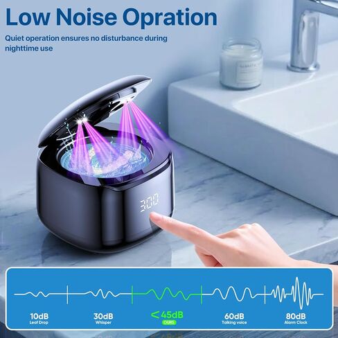 Ultrasonic Retainer Cleaner Machine, 49KHz 220ML Dental Cleaning Pod with Digital Timer, Deep Cleaning Ultrasonic Dentures Cleaner for Night Guards, Braces, Aligner, Toothbrush, Jewelry, Black in Kuwait