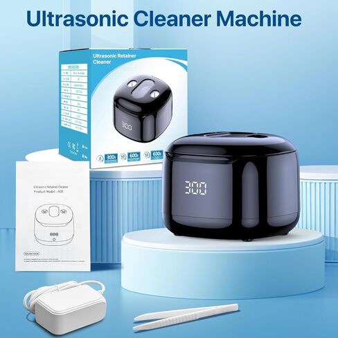 Ultrasonic Retainer Cleaner Machine, 49KHz 220ML Dental Cleaning Pod with Digital Timer, Deep Cleaning Ultrasonic Dentures Cleaner for Night Guards, Braces, Aligner, Toothbrush, Jewelry, Black in Kuwait