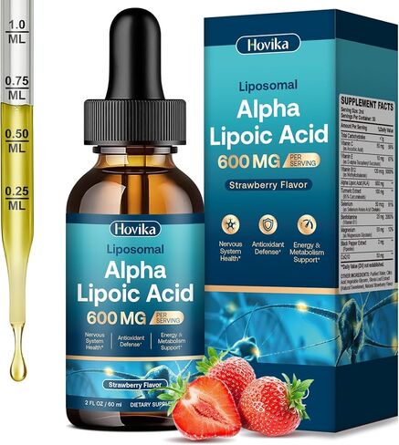 Liposomal Alpha Lipoic Acid Liquid Drops 600mg - Neuropathy Supplements Liquid for Nerve, Energy & Metabolic Support with Benfotiamine, Turmeric, Selenium & C, E & B12, Strawberry 2 Fl Oz in Kuwait