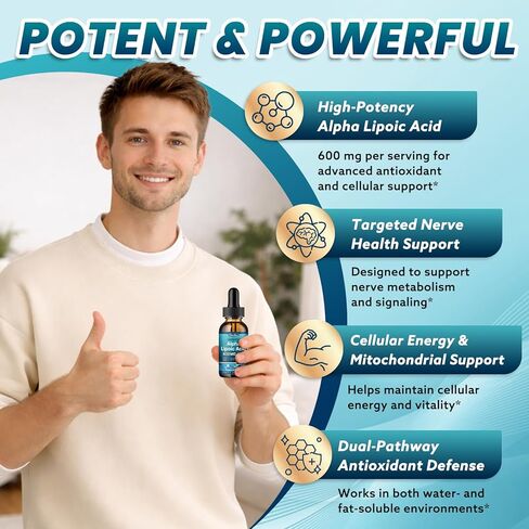 Liposomal Alpha Lipoic Acid Liquid Drops 600mg - Neuropathy Supplements Liquid for Nerve, Energy & Metabolic Support with Benfotiamine, Turmeric, Selenium & C, E & B12, Strawberry 2 Fl Oz in Kuwait