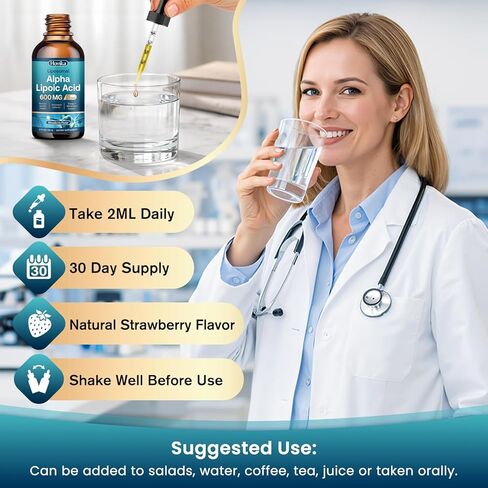 Liposomal Alpha Lipoic Acid Liquid Drops 600mg - Neuropathy Supplements Liquid for Nerve, Energy & Metabolic Support with Benfotiamine, Turmeric, Selenium & C, E & B12, Strawberry 2 Fl Oz in Kuwait