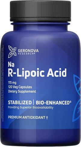 Geronova Research Bio-Enhanced R-Lipoic Acid, 115 mg Capsules - 4 Month Supply - Stabilized R Alpha Lipoic Acid Supplement with Enhanced Absorption - 120 Count in Kuwait
