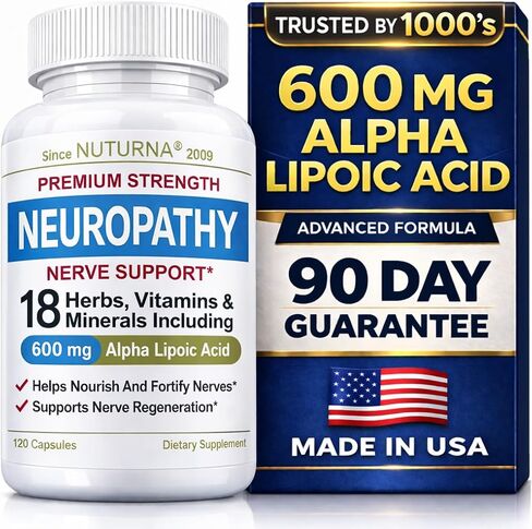 Neuropathy Nerve Support Supplement with 600 mg Pure Alpha Lipoic Acid - Maximum Strength Formula for Fingers, Hands, Toes, & Feet - 120 Capsules in Kuwait