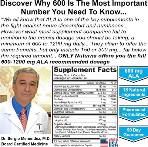 Neuropathy Nerve Support Supplement with 600 mg Pure Alpha Lipoic Acid - Maximum Strength Formula for Fingers, Hands, Toes, & Feet - 120 Capsules in Kuwait