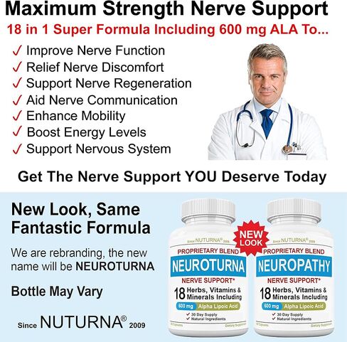 Neuropathy Nerve Support Supplement with 600 mg Pure Alpha Lipoic Acid - Maximum Strength Formula for Fingers, Hands, Toes, & Feet - 120 Capsules in Kuwait