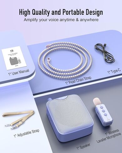 SHIDU 35W Voice Amplifier with Wireless Lavalier Microphone, Bluetooth Voice Amplifier for Teachers, Portable Speaker with Microphone for Classroom Meeting Training, Pearl Chain Design in Kuwait