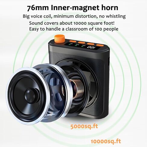 Voice Amplifier Wireless Microphone with Magnetic Lavalier, Bluetooth Voice Amplifier for Teachers with 2 Mic, Rechargeable Portable Microphone Speaker for Classroom, Yoga, Meetings, Speeches in Kuwait