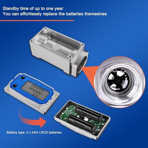 Flow Meter 3/4 Inche Digital Turbine Fuel Meter - Flowmeter Auto On & Off Industry Grade Aluminum Alloy - for Water, Diesel, Gasoline Supports Gallon, QTS, PTS, L, m³ (3/4 inch) in Kuwait