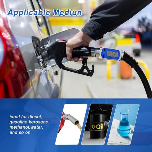Flow Meter 3/4 Inche Digital Turbine Fuel Meter - Flowmeter Auto On & Off Industry Grade Aluminum Alloy - for Water, Diesel, Gasoline Supports Gallon, QTS, PTS, L, m³ (3/4 inch) in Kuwait