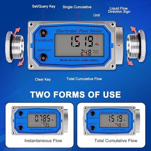 Flow Meter 3/4 Inche Digital Turbine Fuel Meter - Flowmeter Auto On & Off Industry Grade Aluminum Alloy - for Water, Diesel, Gasoline Supports Gallon, QTS, PTS, L, m³ (3/4 inch) in Kuwait