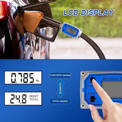 Flow Meter 3/4 Inche Digital Turbine Fuel Meter - Flowmeter Auto On & Off Industry Grade Aluminum Alloy - for Water, Diesel, Gasoline Supports Gallon, QTS, PTS, L, m³ (3/4 inch) in Kuwait
