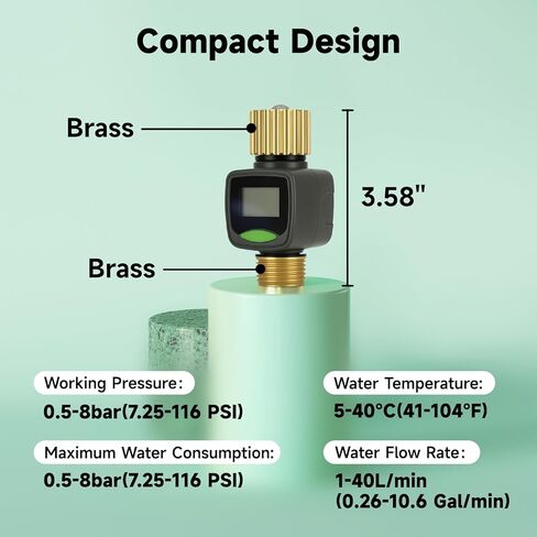 Watflow 3/4"Water Flow Meter with Water Nozzle Kit,4 Modes Change, Measure Gallon/Liter Consumption for Garden Hose, RV Water Tank, Lawn Sprinkler, and Nozzle Sprayer in Kuwait
