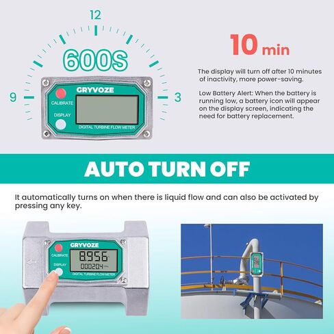 3 inch Turbine Flow Meter, 21-264 GPM Inline Flowmeter, 180° LCD Display, High Accuracy NPT Counter for Diesel, Gasoline & Water (5 Units: Gal, QTS, PTS, L, m³) in Kuwait