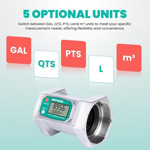 3 inch Turbine Flow Meter, 21-264 GPM Inline Flowmeter, 180° LCD Display, High Accuracy NPT Counter for Diesel, Gasoline & Water (5 Units: Gal, QTS, PTS, L, m³) in Kuwait