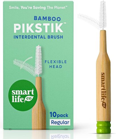 SmartLifeco Bamboo Interdental Brushes (10 Count) - Eco-Friendly Reusable Dental Picks, Flexible Soft Bristles, Superior Gum & Teeth Cleaning, Toothpicks for Braces, PikStik - Regular in Kuwait