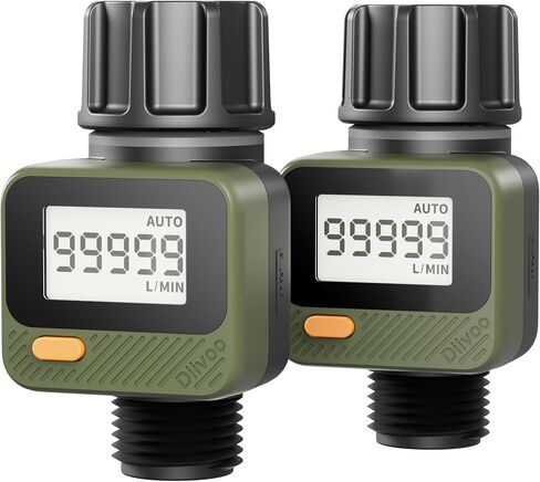 Diivoo Water Flow Meter with 180° Removable Panel, 4 Measure Modes, ±5% High Accuracy and IP54, Measure Gallon/Liter Consumption and Flow Rate for Garden Hose Watering, RV Water Tank Filling 2 Pack in Kuwait