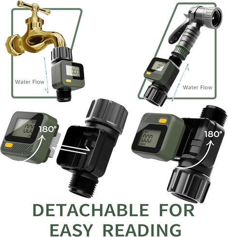 Diivoo Water Flow Meter with 180° Removable Panel, 4 Measure Modes, ±5% High Accuracy and IP54, Measure Gallon/Liter Consumption and Flow Rate for Garden Hose Watering, RV Water Tank Filling 2 Pack in Kuwait