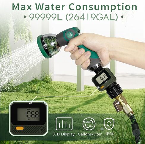 Diivoo Water Flow Meter with 180° Removable Panel, 4 Measure Modes, ±5% High Accuracy and IP54, Measure Gallon/Liter Consumption and Flow Rate for Garden Hose Watering, RV Water Tank Filling 2 Pack in Kuwait