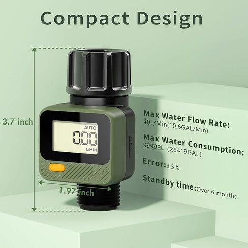 Diivoo Water Flow Meter with 180° Removable Panel, 4 Measure Modes, ±5% High Accuracy and IP54, Measure Gallon/Liter Consumption and Flow Rate for Garden Hose Watering, RV Water Tank Filling 2 Pack in Kuwait