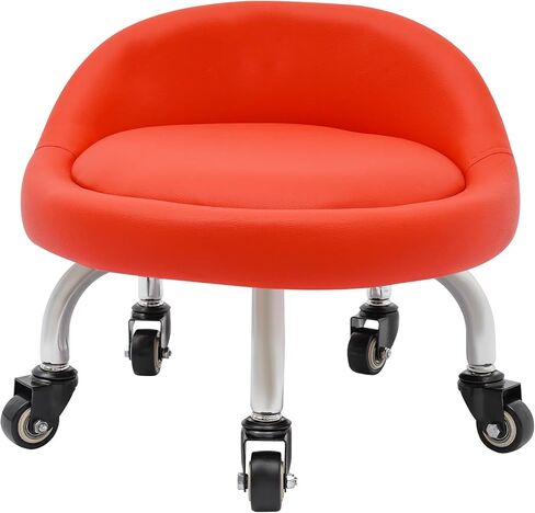 مقعد منخفض مع ظهر، مقعد دوار منخفض الارتفاع مع مسند ظهر وعجلات - كرسي دوار من جلد البولي يوريثان للجراج والمتجر والمكتب والمنزل والمكتبة (أحمر) in Kuwait