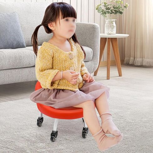 مقعد منخفض مع ظهر، مقعد دوار منخفض الارتفاع مع مسند ظهر وعجلات - كرسي دوار من جلد البولي يوريثان للجراج والمتجر والمكتب والمنزل والمكتبة (أحمر) in Kuwait