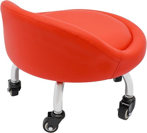 مقعد منخفض مع ظهر، مقعد دوار منخفض الارتفاع مع مسند ظهر وعجلات - كرسي دوار من جلد البولي يوريثان للجراج والمتجر والمكتب والمنزل والمكتبة (أحمر) in Kuwait