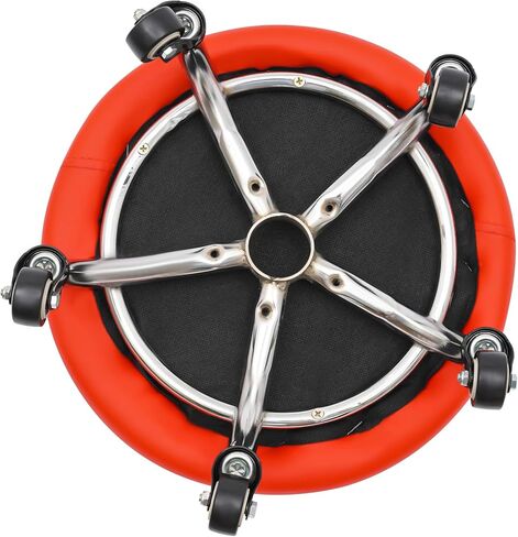 مقعد منخفض مع ظهر، مقعد دوار منخفض الارتفاع مع مسند ظهر وعجلات - كرسي دوار من جلد البولي يوريثان للجراج والمتجر والمكتب والمنزل والمكتبة (أحمر) in Kuwait