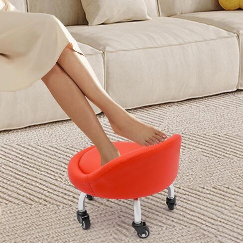 مقعد منخفض مع ظهر، مقعد دوار منخفض الارتفاع مع مسند ظهر وعجلات - كرسي دوار من جلد البولي يوريثان للجراج والمتجر والمكتب والمنزل والمكتبة (أحمر) in Kuwait