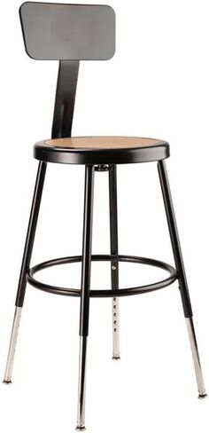 Pemberly Row Adjustable Metal Bar Stool with Backrest, 19-27 in Height, Heavy Duty 18-Gauge Steel, Masonite Wood Seat, Black Finish, Footrest Rings, Durable Design for Labs, Classrooms, and Workshops in Saudi Arabia