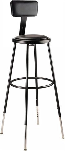 Pemberly Row Adjustable Metal Stool with Backrest, 32-39 in Height, Black Vinyl Padded Seat, Durable 18-Gauge Steel Frame, Footrest, Heavy Duty Design for Classroom, Lab, or Workshop Use in Saudi Arabia