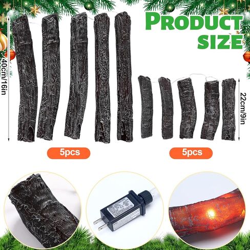 Tuanse 10 Pcs 9 in, 16 in Flameless Fake Fire Log Spring Summer Beach Camping Themed Party Decorations Fake Campfire Battery Operated Artificial Fire Pit for 4th of July Easter Party Decor in Saudi Arabia