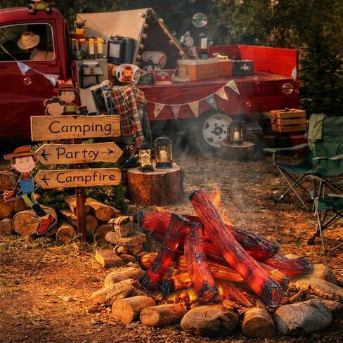 Tuanse 10 Pcs 9 in, 16 in Flameless Fake Fire Log Spring Summer Beach Camping Themed Party Decorations Fake Campfire Battery Operated Artificial Fire Pit for 4th of July Easter Party Decor in Saudi Arabia