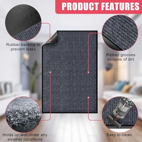 Kuyal Front Door Mat, 4'x6' Indoor Outdoor Entrance Mat, Commercial Floor Mats Inside Outside Entrance, Heavy Duty Durable Welcome Mats, Rubber Backing Non Slip Outdoor Mats for Entryway,Dark Gray in Kuwait