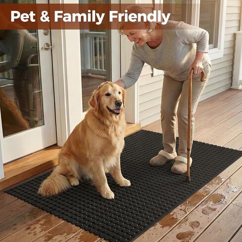 jxgzyy Commercial Rubber Floor Mat, 3 x 5 Anti Fatigue Non-Slip Drainage Mat for Entrance, Restaurant, Industrial Pool, Bar, Garden, Wet Areas, Black in Kuwait
