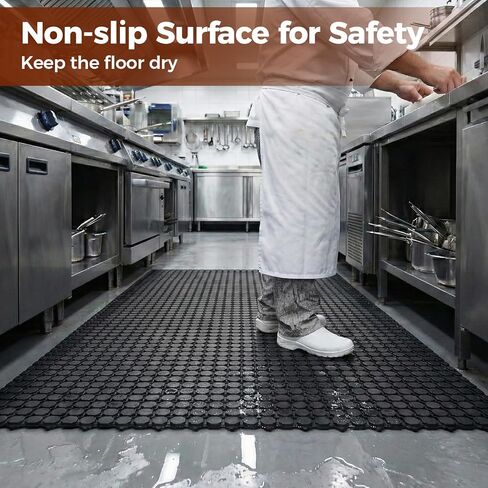 jxgzyy Commercial Rubber Floor Mat, 3 x 5 Anti Fatigue Non-Slip Drainage Mat for Entrance, Restaurant, Industrial Pool, Bar, Garden, Wet Areas, Black in Kuwait