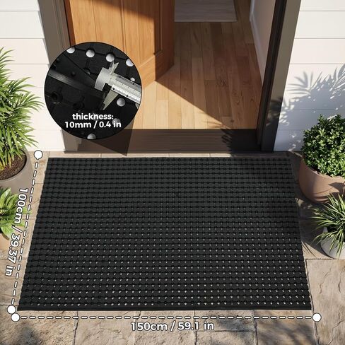 jxgzyy Commercial Rubber Floor Mat, 3 x 5 Anti Fatigue Non-Slip Drainage Mat for Entrance, Restaurant, Industrial Pool, Bar, Garden, Wet Areas, Black in Kuwait