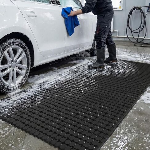 jxgzyy Commercial Rubber Floor Mat, 3 x 5 Anti Fatigue Non-Slip Drainage Mat for Entrance, Restaurant, Industrial Pool, Bar, Garden, Wet Areas, Black in Kuwait