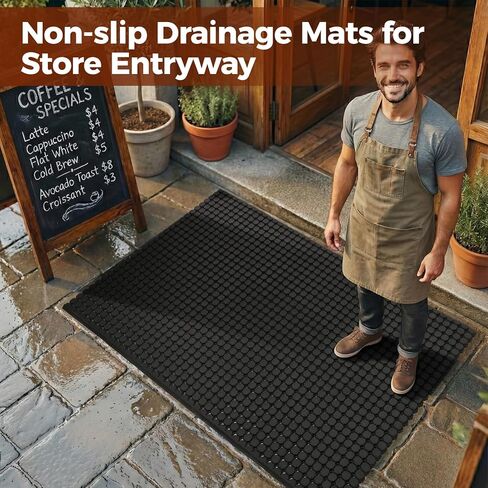 jxgzyy Commercial Rubber Floor Mat, 3 x 5 Anti Fatigue Non-Slip Drainage Mat for Entrance, Restaurant, Industrial Pool, Bar, Garden, Wet Areas, Black in Kuwait