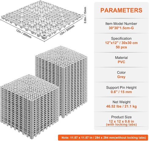 Happybuy البلاط المتشابك 50 جهاز كمبيوتر شخصى رمادي، الصرف 12x12x0.6 بوصة، بلاط الأرضيات في الهواء الطلق، البلاط المتشابك في الهواء الطلق، أرضيات سطح السفينة لحمام السباحة وحمام الفناء المرآب in Saudi Arabia