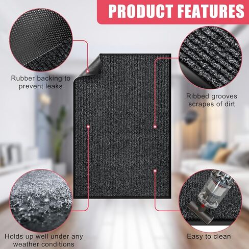 Kuyal Front Door Mat, 2'x3' Indoor Outdoor Entrance Mats, Commercial Floor Inside Outside Entrance, Heavy Duty Durable Welcome Mat, Rubber Backing Non Slip Outdoor Mats for Entryway,Dark Gray in Kuwait