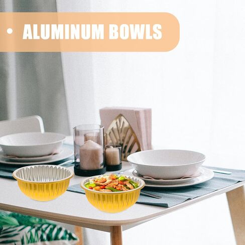 Toyvian 20pcs 345ml round Gold Aluminum Foil Takeaway Bowls with Pp Lids, Thickened Wrinkle-free Food Storage Containers for Restaurant Catering and Food in Saudi Arabia