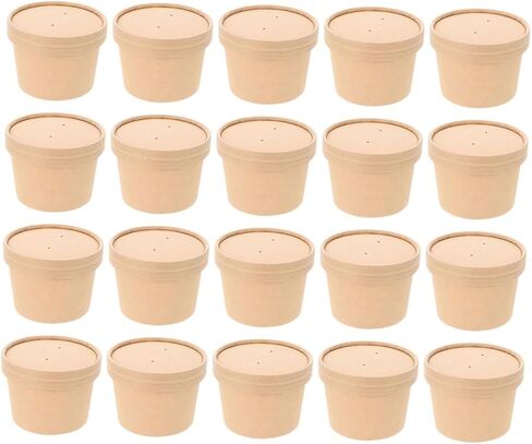 Gatuida 50pcs 8oz Kraft Paper Ice Cream Bowls with Lids Thickened Disposable Soup Containers for Takeout and Homemade Dessert Storage in Saudi Arabia