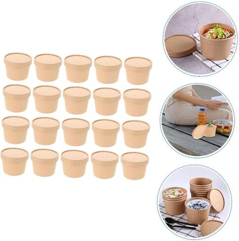 Gatuida 50pcs 8oz Kraft Paper Ice Cream Bowls with Lids Thickened Disposable Soup Containers for Takeout and Homemade Dessert Storage in Saudi Arabia