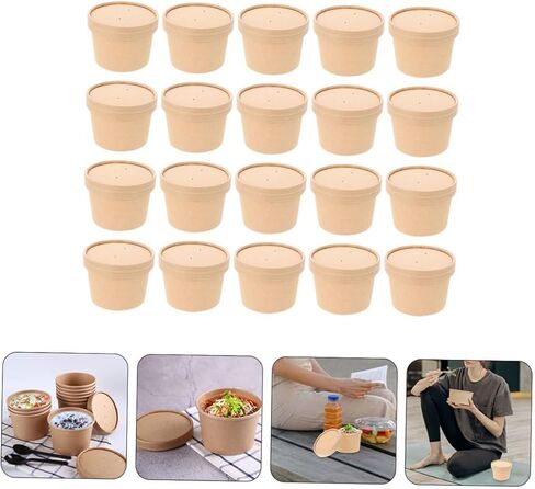 Gatuida 50pcs 8oz Kraft Paper Ice Cream Bowls with Lids Thickened Disposable Soup Containers for Takeout and Homemade Dessert Storage in Saudi Arabia