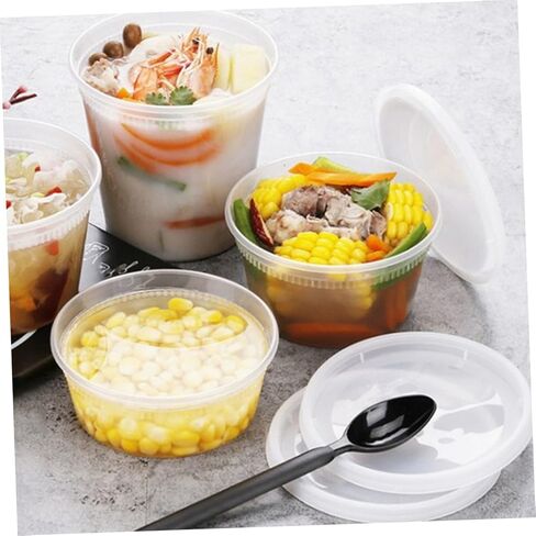 50pcs Disposable Soup Cups with Lids, 16oz and 32oz Takeout Bowls, High and Low Temperature Resistant Food Containers for Hot Soup and Beverage Packaging in Saudi Arabia